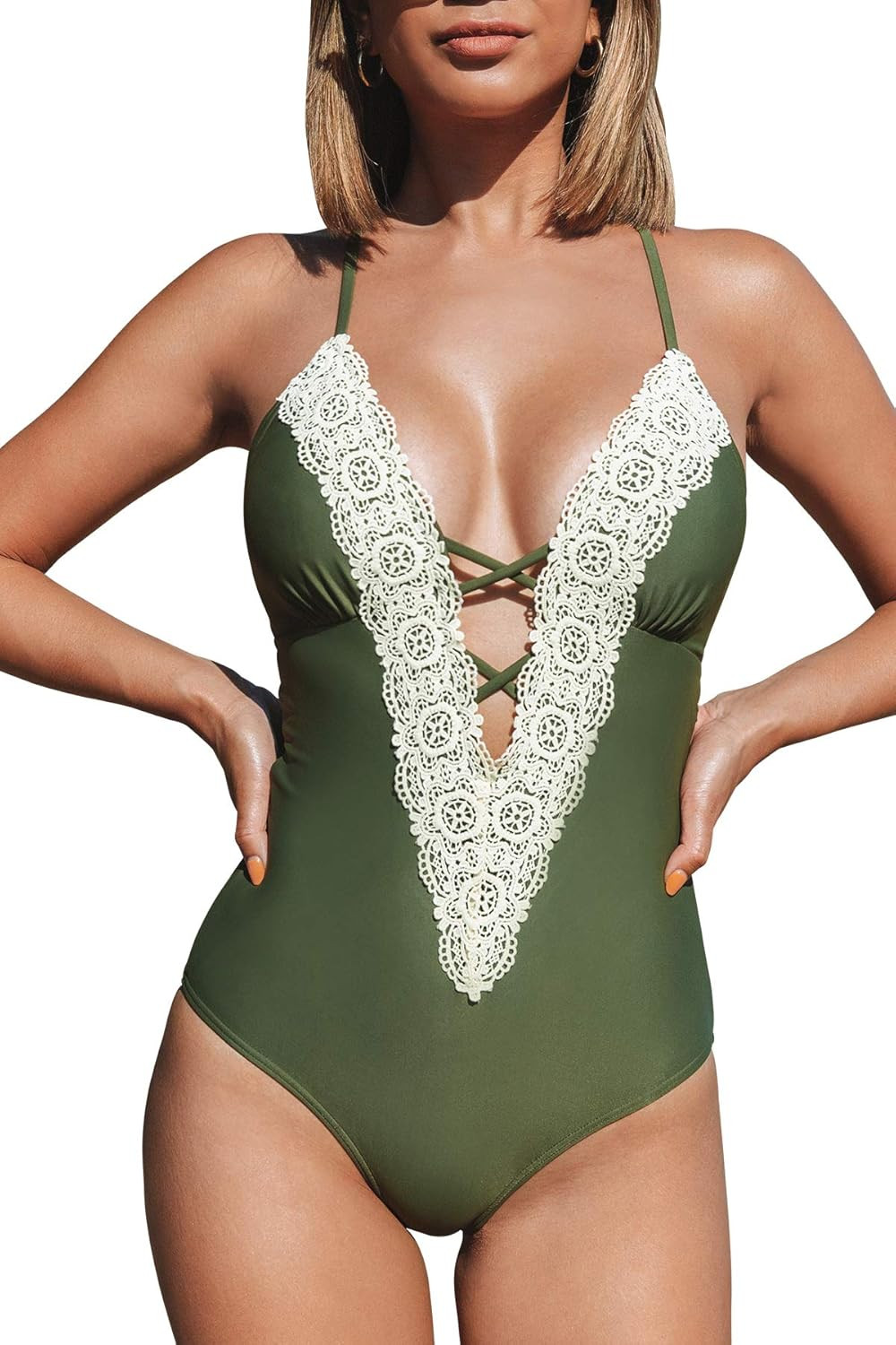 CUPSHE Fashion Women's Ladies Vintage Lace Bikini Sets Beach Swimwear Bathing Suit | Amazon (US)