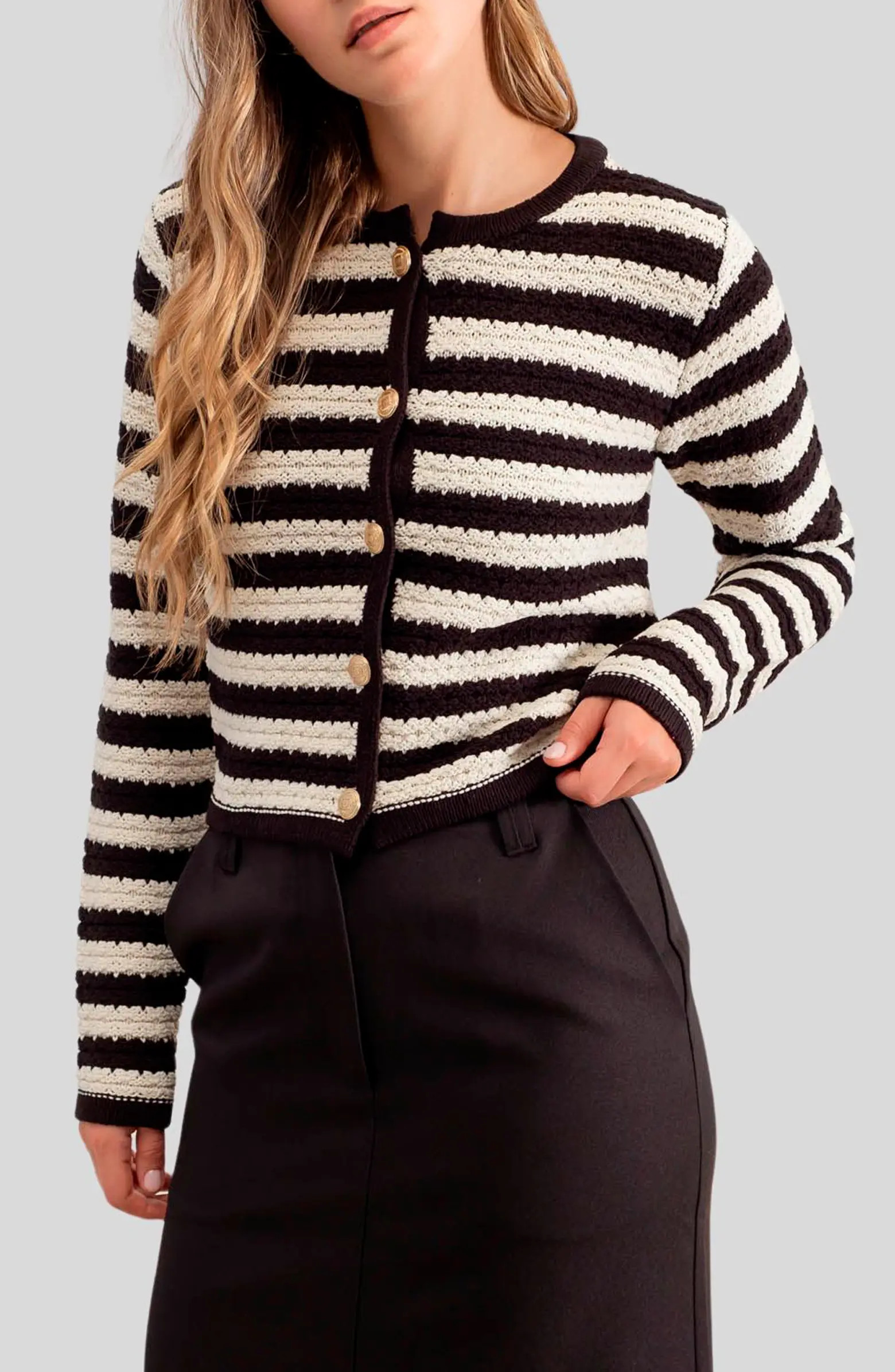 Stripe Button Front Crop Cardigan | Nordstrom Rack