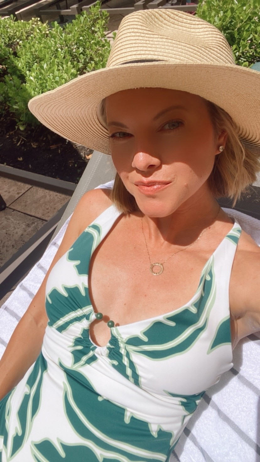 Vacation mode: on
This tropical swimsuit is PERFECTION:
- Good coverage
- Great fit
- Cute print
- Fun details: ring in front, criss-cross tie straps in back
Wearing my regular size (XS)

#LTKFindsUnder50 #LTKTravel #LTKSeasonal