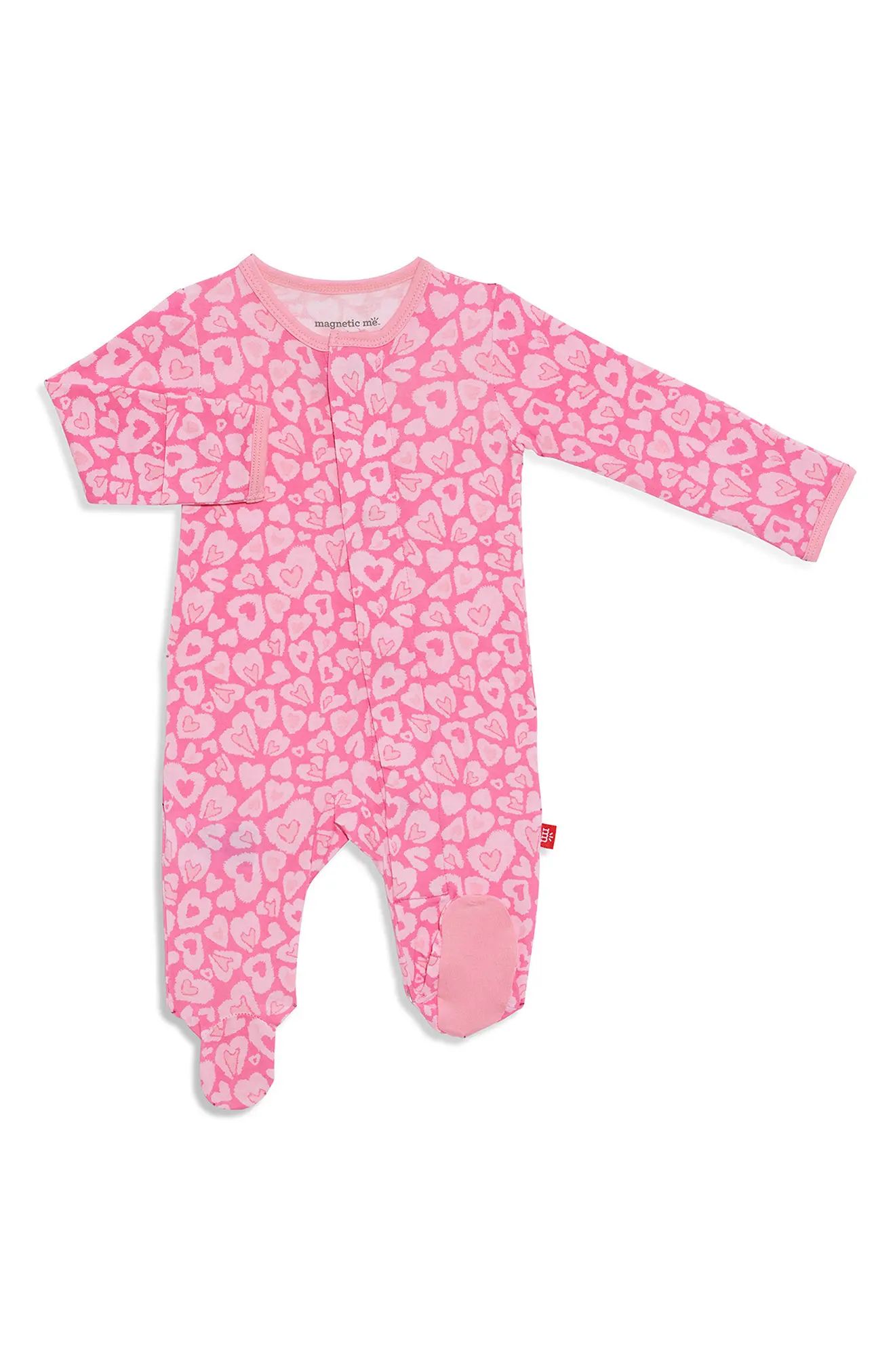 Magnetic Me Leophearts Footie in Pink at Nordstrom, Size 0-3M | Nordstrom
