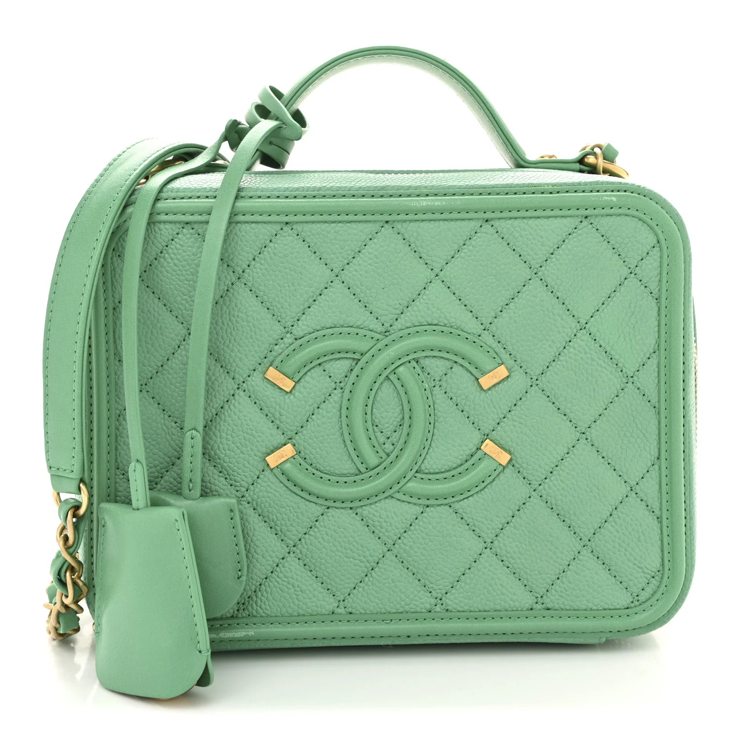 Caviar Quilted Medium CC Filigree Vanity Case Green | FASHIONPHILE (US)