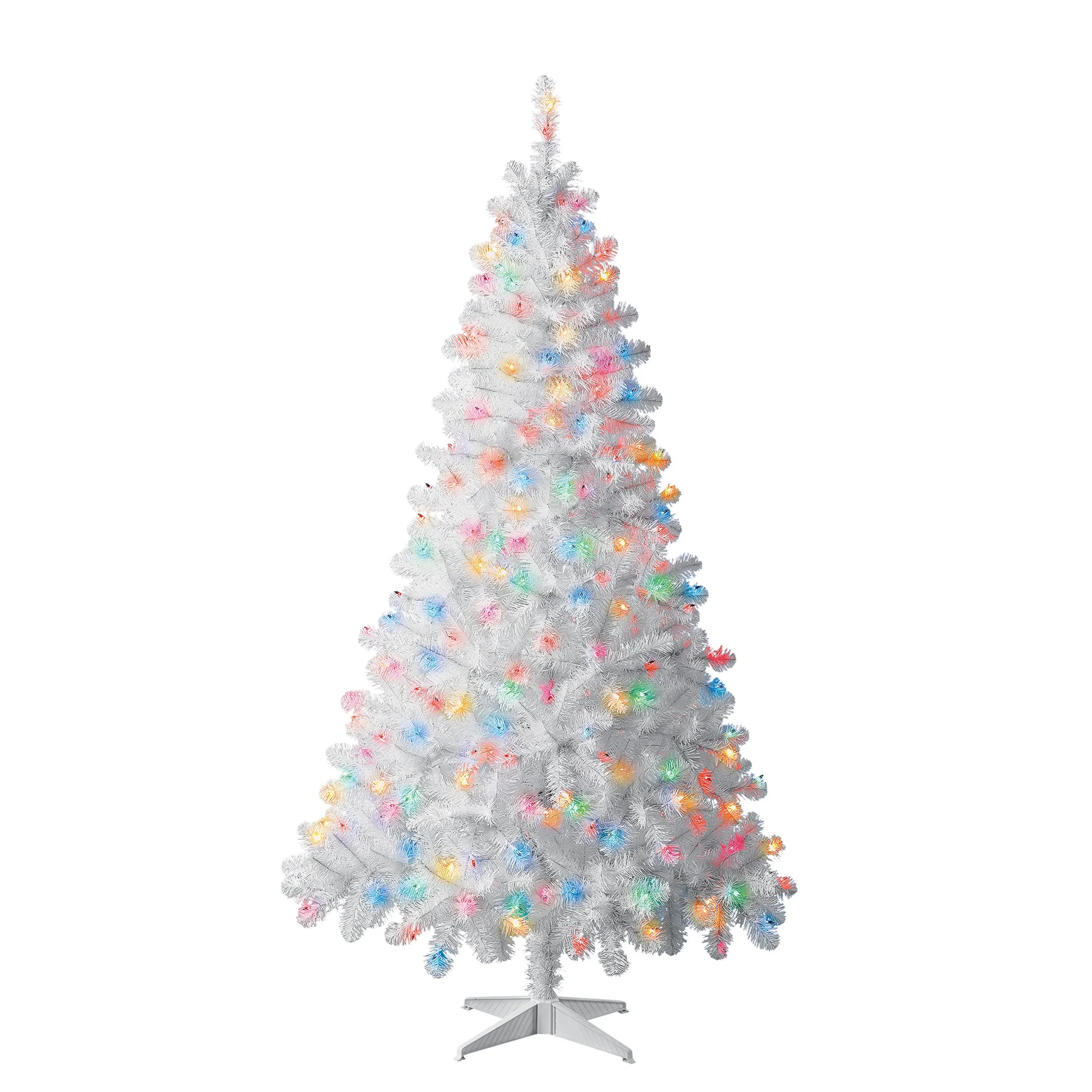 6.5 ft Pre-Lit Madison Pine White Artificial Christmas Tree, Multi-Color Incandescent Lights, by ... | Walmart (US)