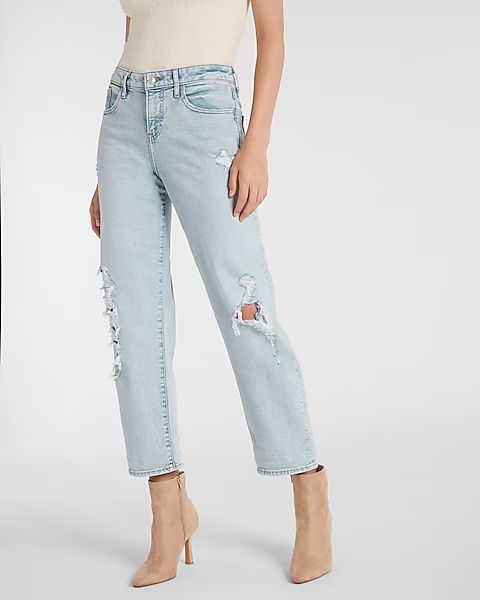 Mid Rise Ripped Boyfriend Jeans | Express