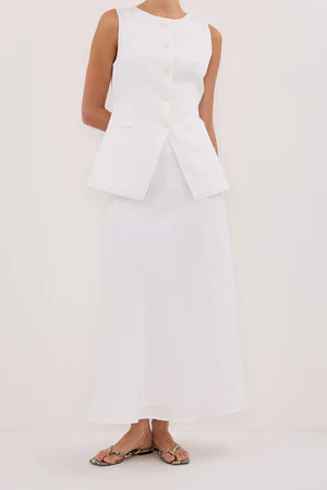TYRA WHITE LINEN MIDI SKIRT | DISSH