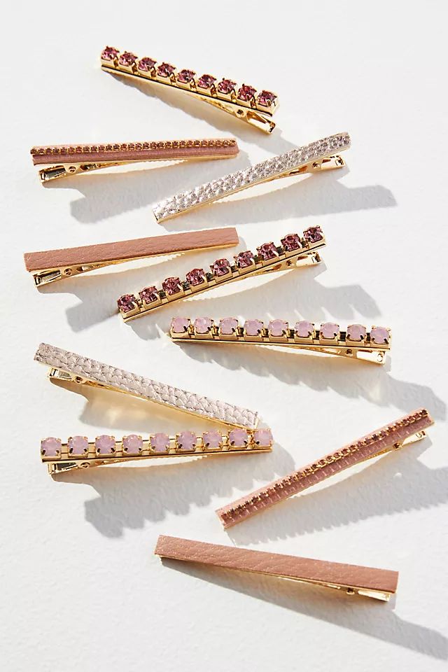Set of Ten Leather and Crystal Hair Clips | Anthropologie (US)