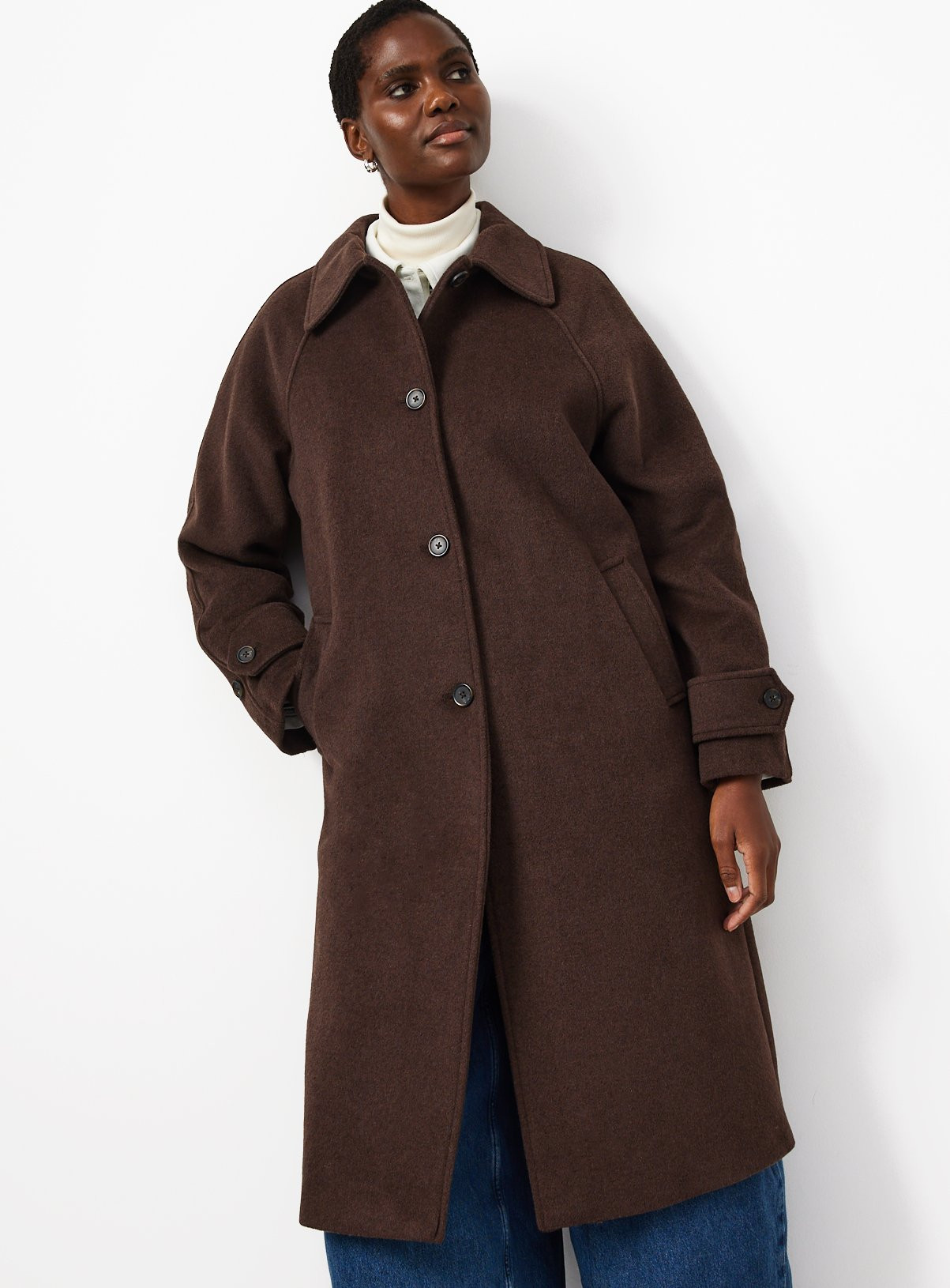 Brown Wool Blend Longline Car Coat M | Tu Clothing