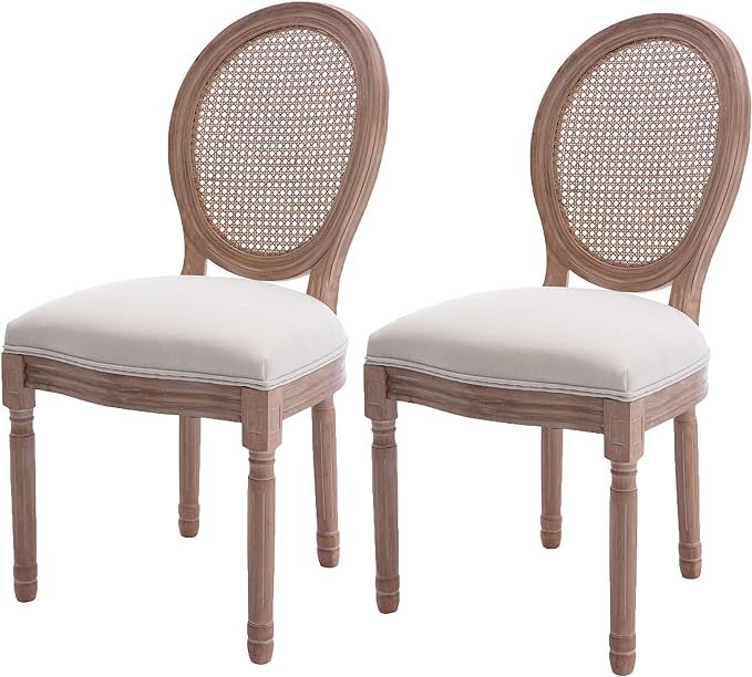 KCC French Dining Chairs, Upholstered Retro Farmhouse Chair with Rattan Backrest, Mid Century Fab... | Amazon (US)