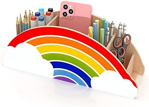 Gamenote Wooden Pen Holder & Pencil Holders - Rainbow Supply Caddy Phone Holder Desk Organizer fo... | Amazon (US)