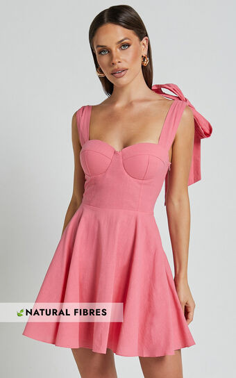 Girley Mini Dress - Bow Strap Dress in Coral | Showpo (US, UK & Europe)
