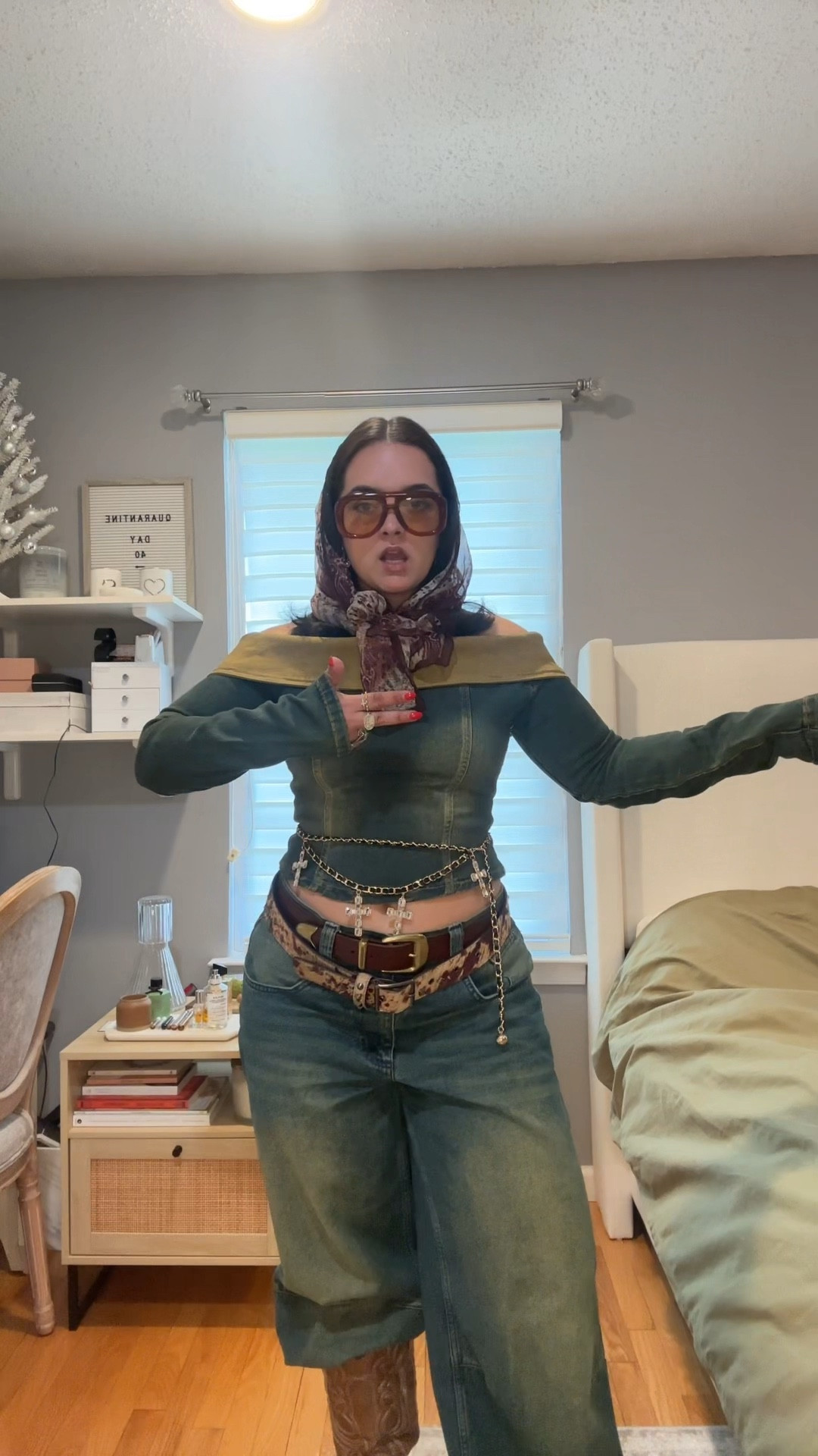 cowboy carter outfit #beyhive 
top is akira
pants are jaded london
cow belt is jaded london
cross chain belt is akira
headscarf is vintage


#LTKSummerEdit #LTKSeasonal #LTKStyleTip