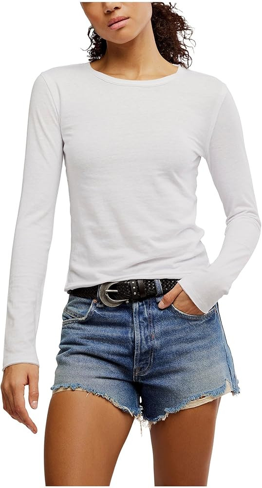 Free People Women's Nova Long Sleeve Tee, Ivory, XL at Amazon Women\u2019s Clothing store | Amazon (US)