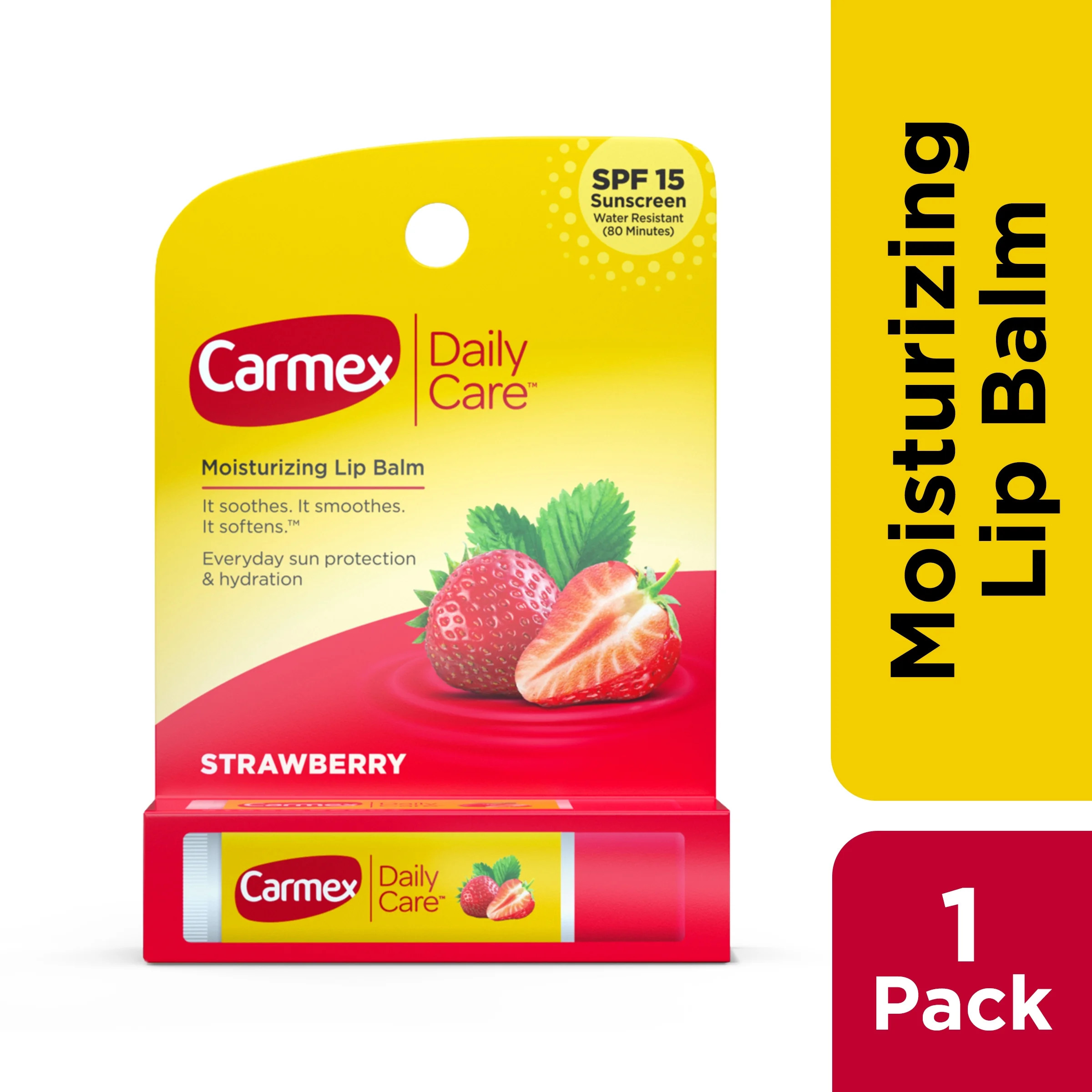Carmex Daily Care Moisturizing Lip Balm Stick, SPF 15, Strawberry Flavor, 1 Count | Walmart (US)