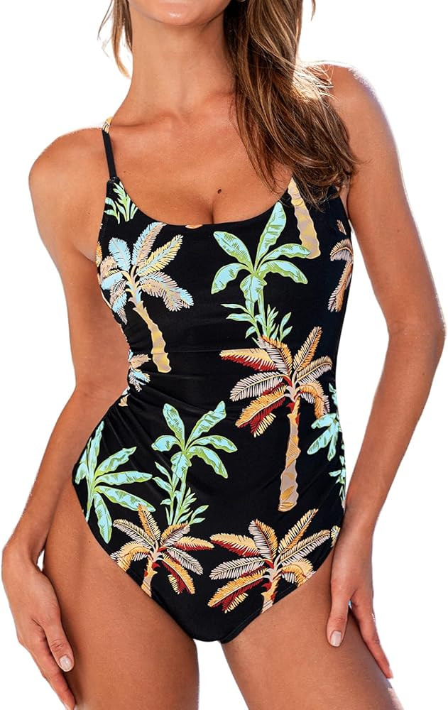 CUPSHE Women's One Piece Swimsuit Scoop Neck Crisscross Self Tied Bathing Suit Adjustable Straps | Amazon (US)