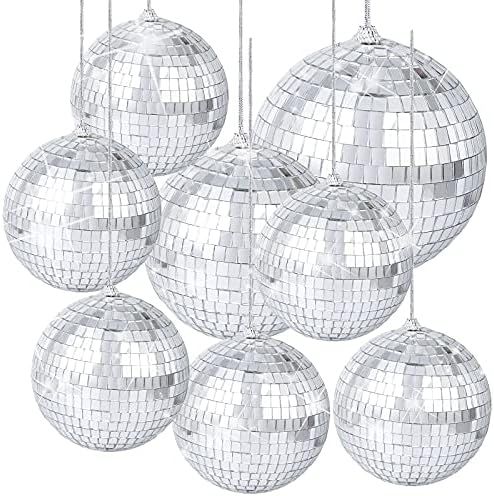 8 Pieces Mirror Disco Balls Silver Hanging Disco Light Mirror Ball for Retro Party, Fun Party, Ho... | Amazon (US)
