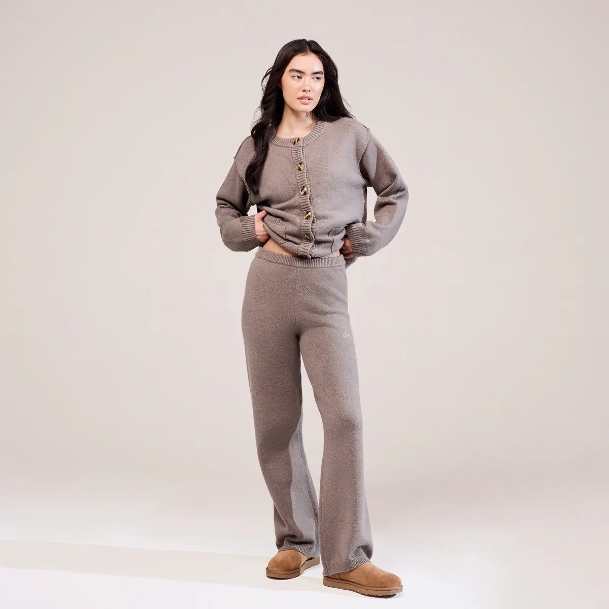 Soft Knit Wide Leg Trousers | Mocha | LOVALL