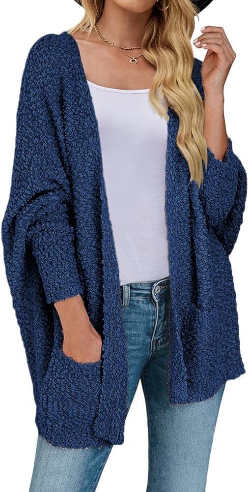 MEROKEETY Women's 2024 Winter Fuzzy Popcorn Batwing Sleeve Cardigan Knit Oversized Sherpa Sweater... | Amazon (US)