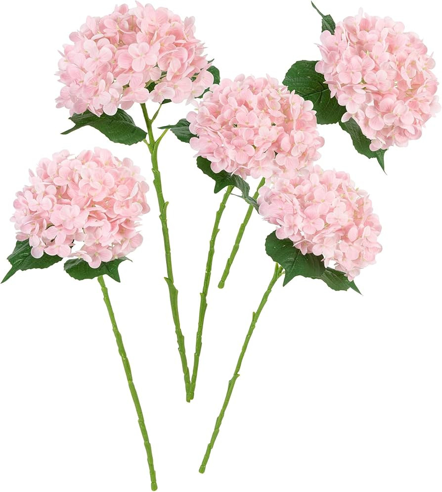 5pcs Artificial Hydrangea Flowers Real Touch 20 inch Lifelike Hydrangea Flower for Home Wedding O... | Amazon (US)