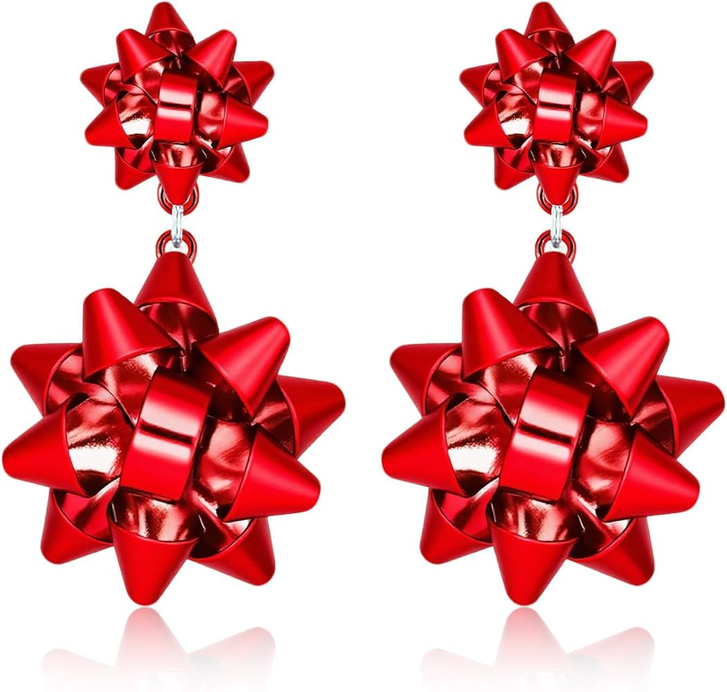 Christmas Bow Earrings for Women Hot Pink Red Green Festive Holiday Xmas Big Statement Chunky Bow... | Amazon (US)