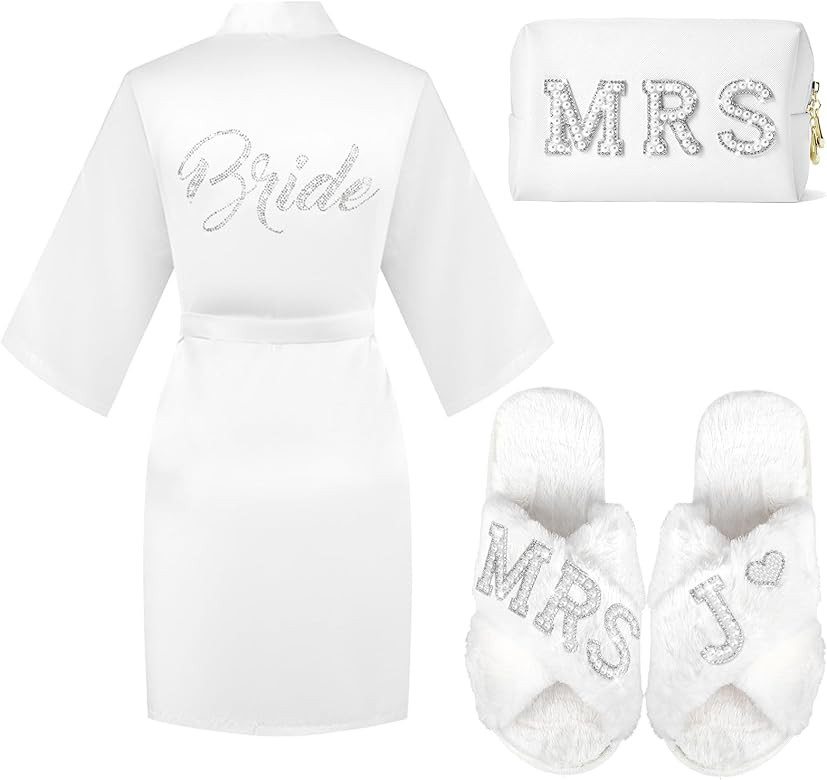 Personalized Initial Wedding Bride Slippers, Bride to Be Gifts, Bridal Shower Gifts, MRS Makeup B... | Amazon (US)