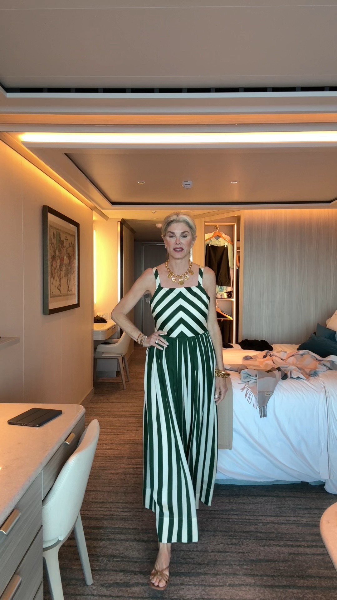 Green & ecru stripe midi dress - size S 

#LTKOver40 #LTKTravel #LTKStyleTip