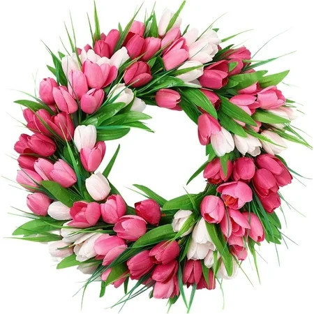Tulip Wreath for Front Door,Spring Pink Tulip Flower Wreath with Green Leaves Wreaths for All Seasons Window Wall Wedding Home Decorations Indoor Outdoor | Walmart (US)
