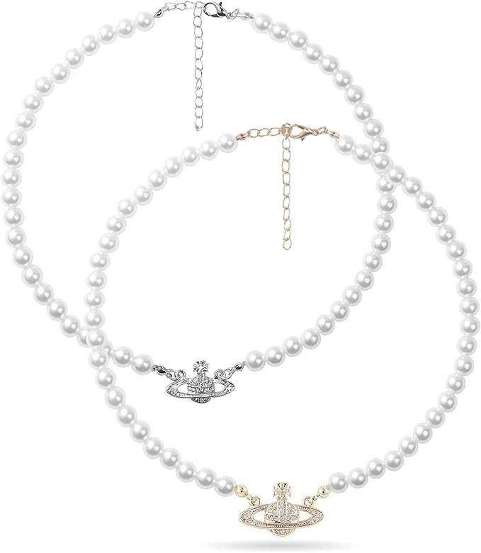 2PCS Pearl Necklace Set, Artificial Pearl Necklace, Pearl Choker Necklace Charm Lady Girlfriend W... | Amazon (US)