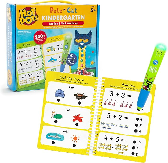 Educational Insights Hot Dots Pete The Cat Kindergarten Reading & Math Workbook - Kindergarten Wo... | Amazon (US)