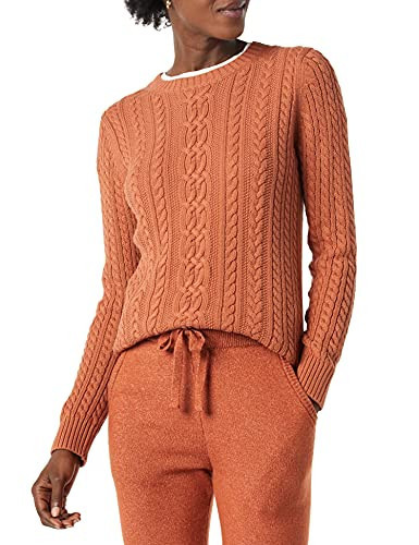 Amazon Essentials Women's Soft Fisherman Cable Long-Sleeve Crewneck Sweater (Available in Plus Size), Caramel, Small | Amazon (US)
