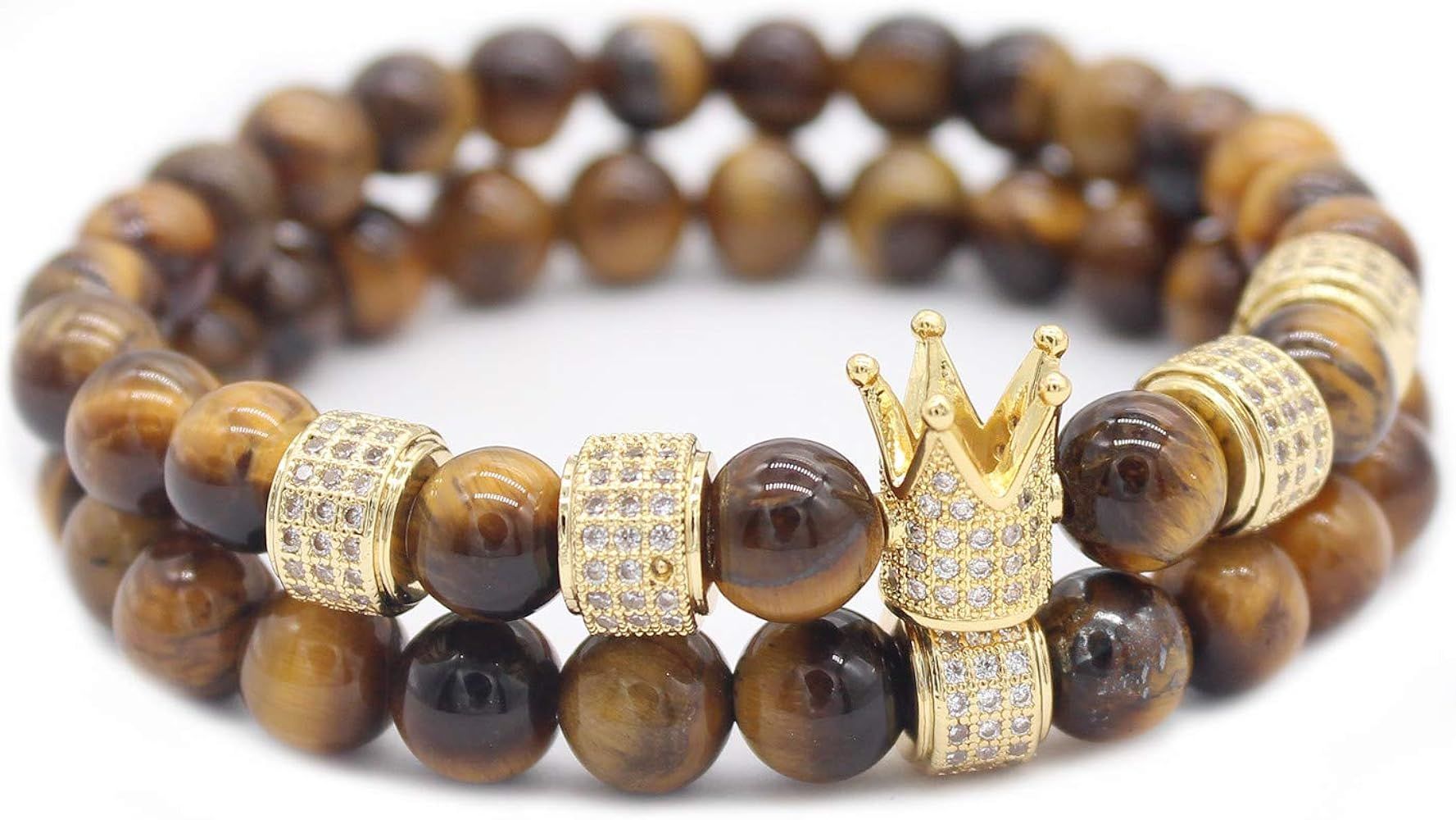 Gemfeel CZ Crown Bracelet for Men 8mm Red Tiger Eye Stone Beads Bracelet Stack, 7.7" | Amazon (CA)