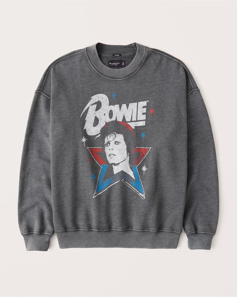 Men's 90s-Inspired David Bowie Oversized Crew Sweatshirt | Men's Clearance | Abercrombie.com | Abercrombie & Fitch (US)