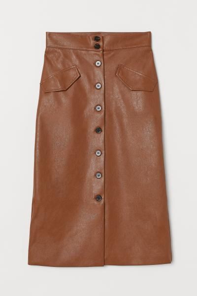 Button-front skirt - Brown - Ladies | H&M GB | H&M (UK, MY, IN, SG, PH, TW, HK)