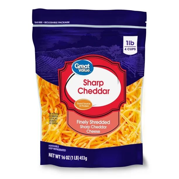 Great Value Finely Shredded Sharp Cheddar Cheese, 16 oz - Walmart.com | Walmart (US)