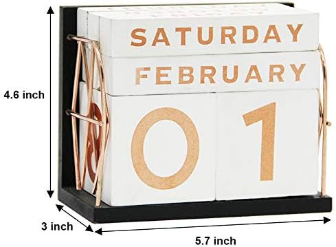 YOFIT Vintage Wooden Block Perpetual Calendar Desk Accessory Shabby Rustic Chic Number, Golden | Amazon (US)