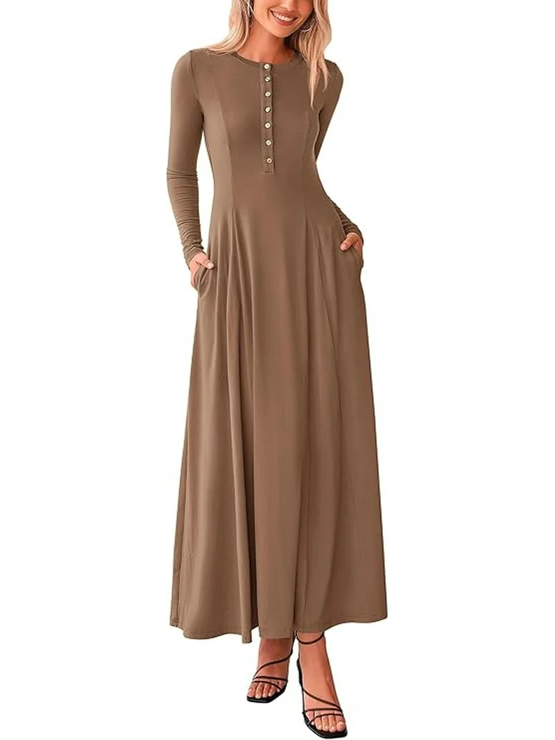 PRETTYGARDEN Casual Maxi Dress for Women Spring Fashion Long Sleeve Button Fit and Flare Long Flo... | Walmart (US)