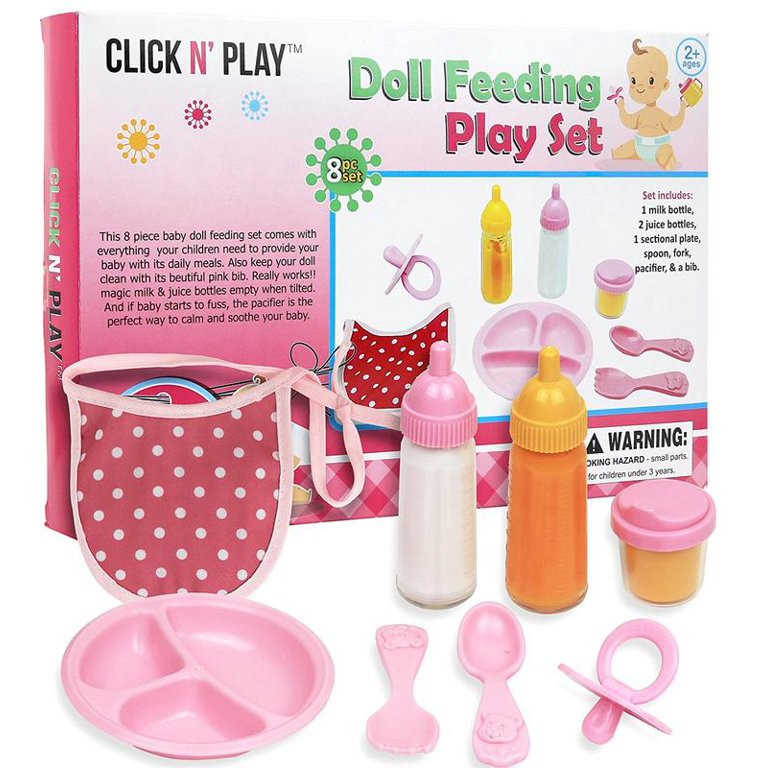 Click N' Play 8 Piece Baby Doll Feeding Set with Accessories - Walmart.com | Walmart (US)