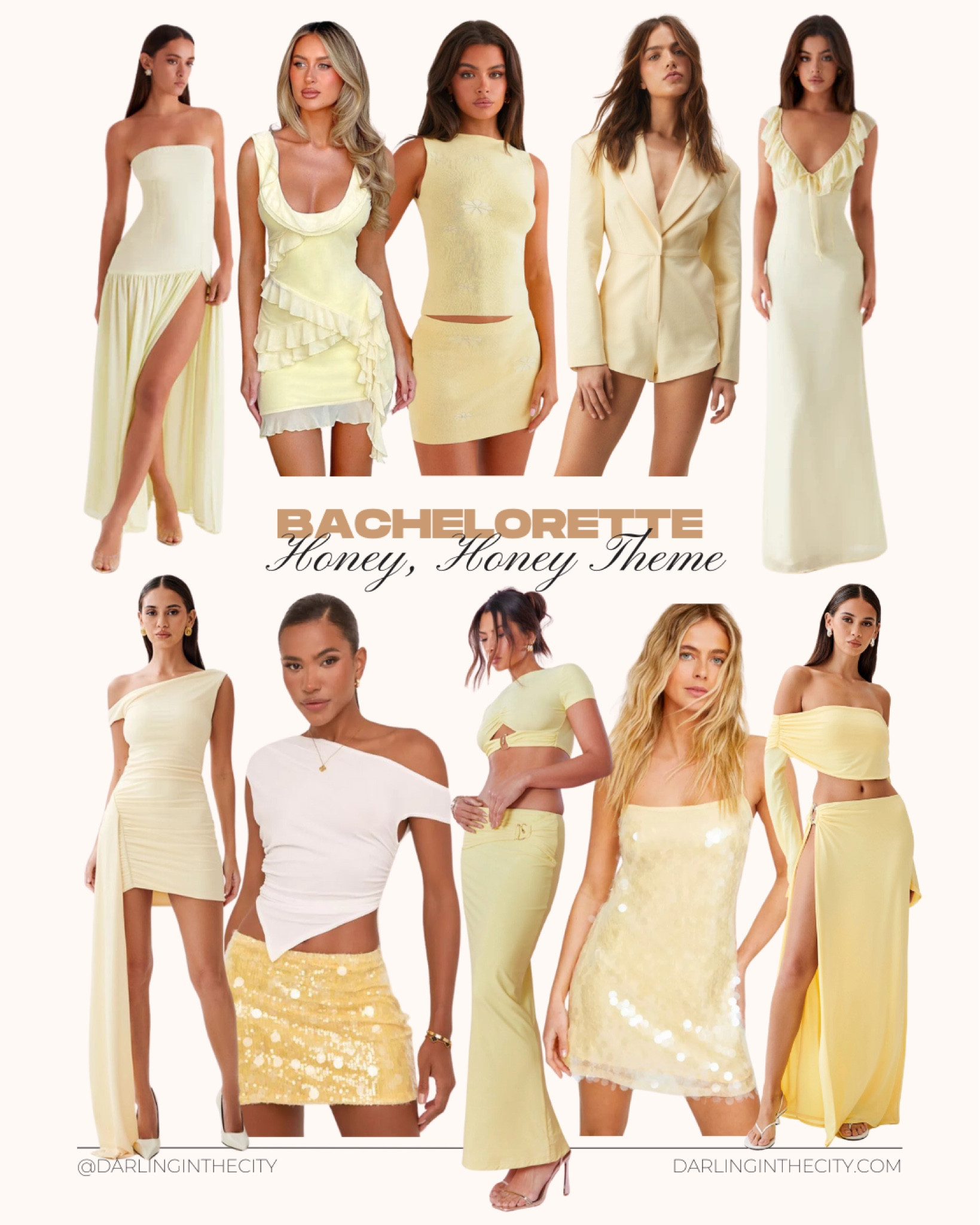 Outfit ideas from my bachelorette theme! These dresses would be perfect for a yellow theme, honey honey, she found her main squeeze 

#LTKParties #LTKWedding
