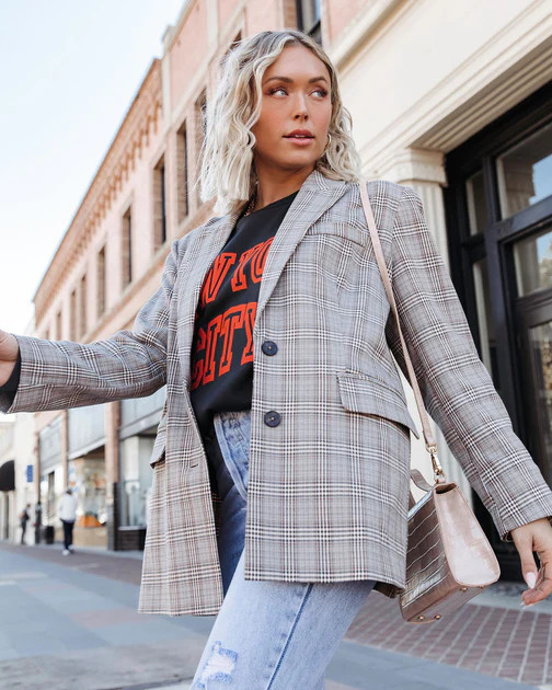 Always The One Plaid Pocketed Blazer | VICI