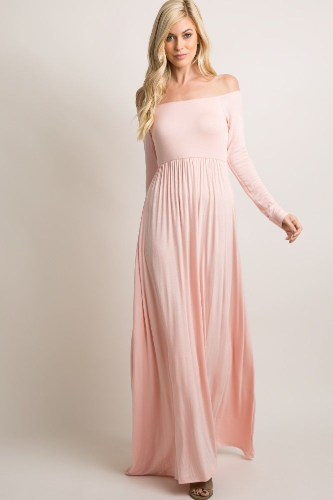 Pink Solid Off Shoulder Maxi Dress | PinkBlush Maternity