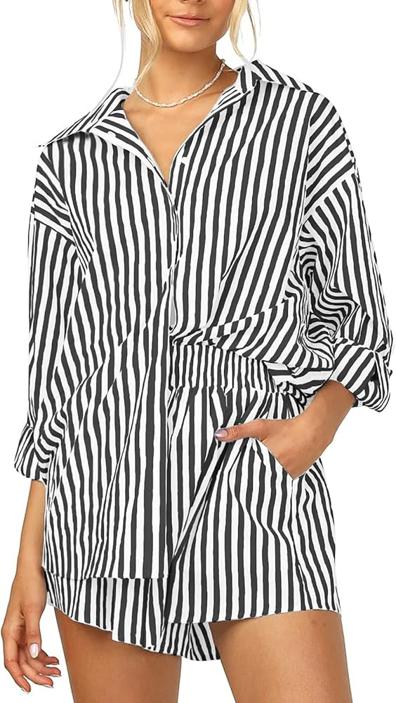 Amazon.com: ISZPLUSH Women’s 2 Piece Casual Sets Outfits Sets Relaxed Long Sleeve Shirt Loose H... | Amazon (US)