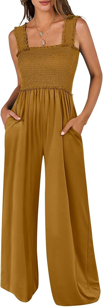 ANRABESS Jumpsuits for Women Dressy Casual Smocked Sleeveless Wide Leg Longe Rompers One Piece 20... | Amazon (US)