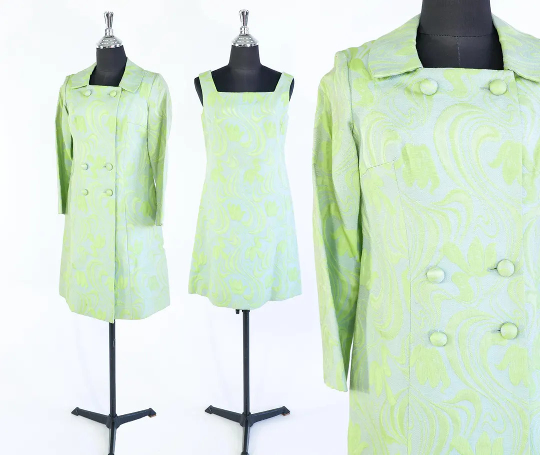 1960s Vintage Light Green Brocade Dress & Coat | Sheath and Jacket, Medium | Etsy (Global)