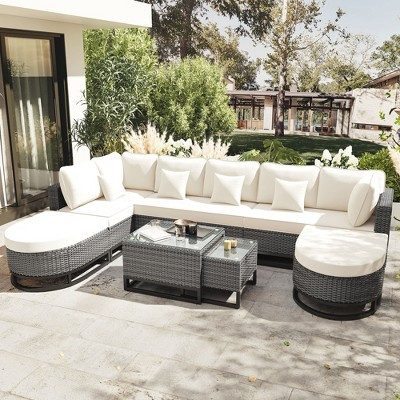 7-Piece Outdoor Wicker Sectional Sofa, Rattan Patio Conservation Set with 2 Coffee Tables & Pillo... | Target