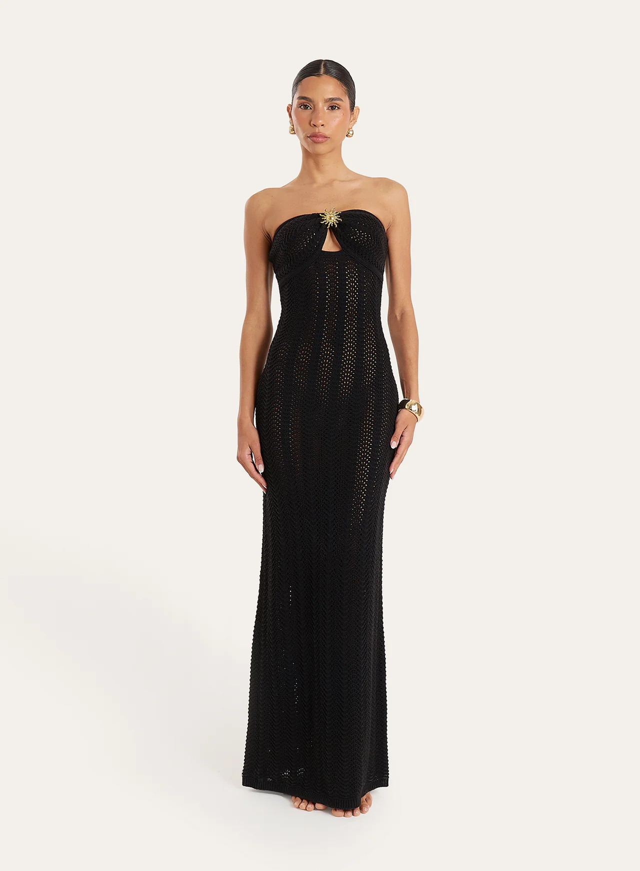 Women's Black Knitted Cut Out Bandeau Maxi Dress | Claire | 4th & Reckless | 4th & Reckless