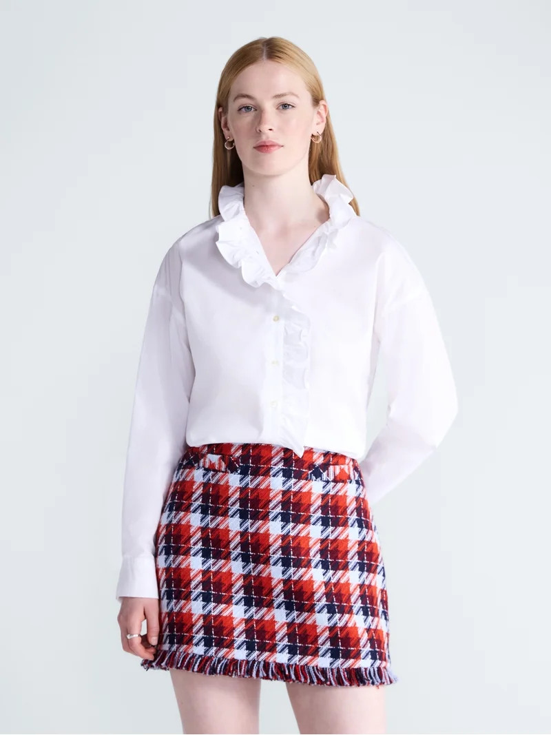 Free Assembly Women's and Women's Plus Ruffle Neck Cotton Top, Sizes XS-4X | Walmart (US)
