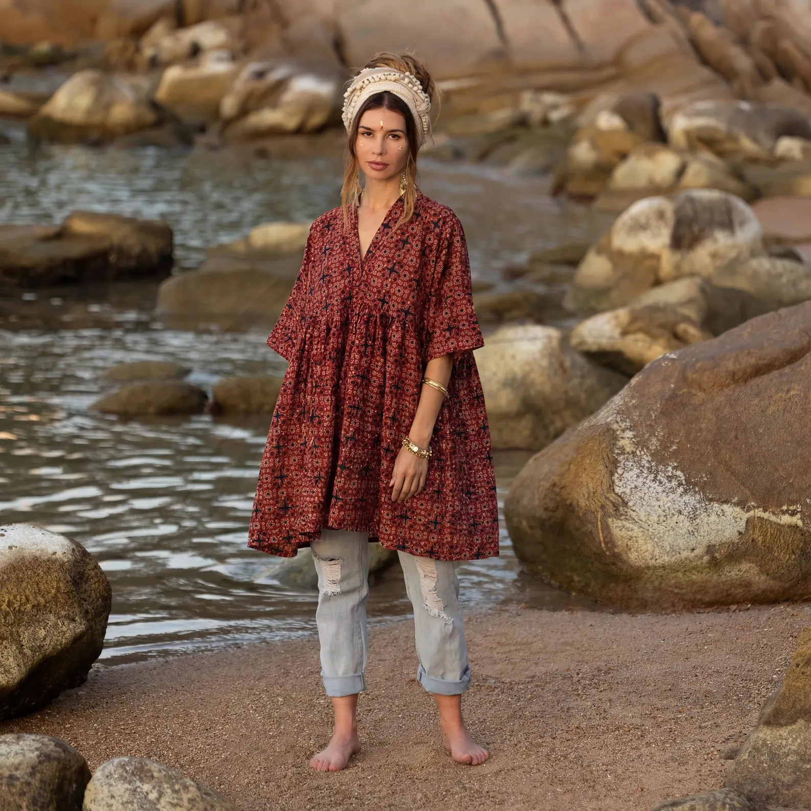 Aria Madder Earth – Plus Size Cotton Boho Tunic with Pockets | Oversized Kaftan Top | Etsy (Global)