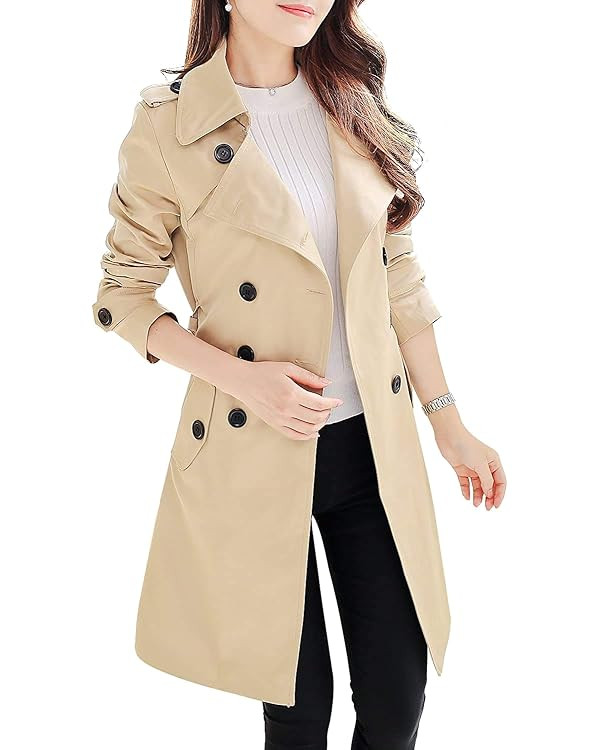 NANJUN Women's Double-Breasted Trench Coat Classic Lapel Overcoat Slim Outerwear Waterproof Coat ... | Amazon (US)