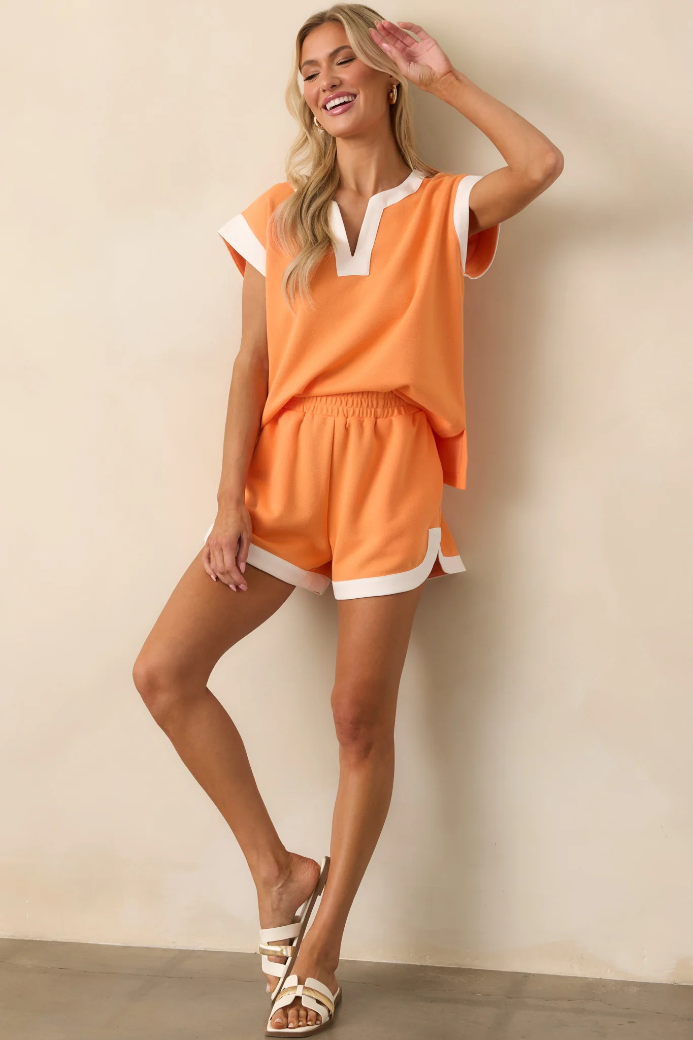 The Way Things Go Orange Contrast Trim Cap Sleeve Top | Red Dress