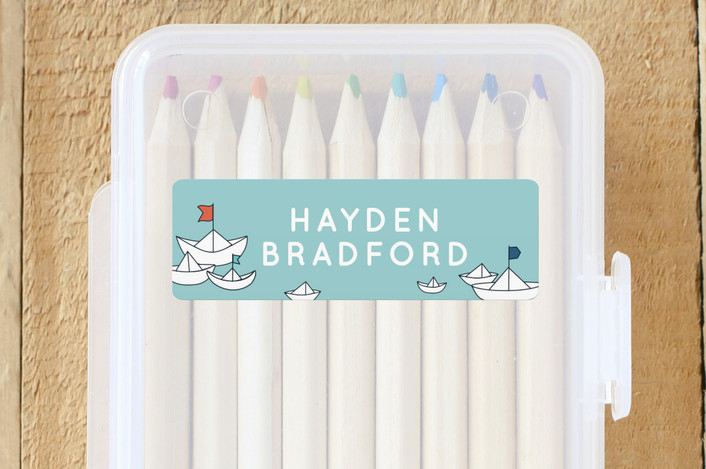 "Paper Boats" - Customizable Custom Name Labels in Blue by Shirley Lin Schneider. | Minted