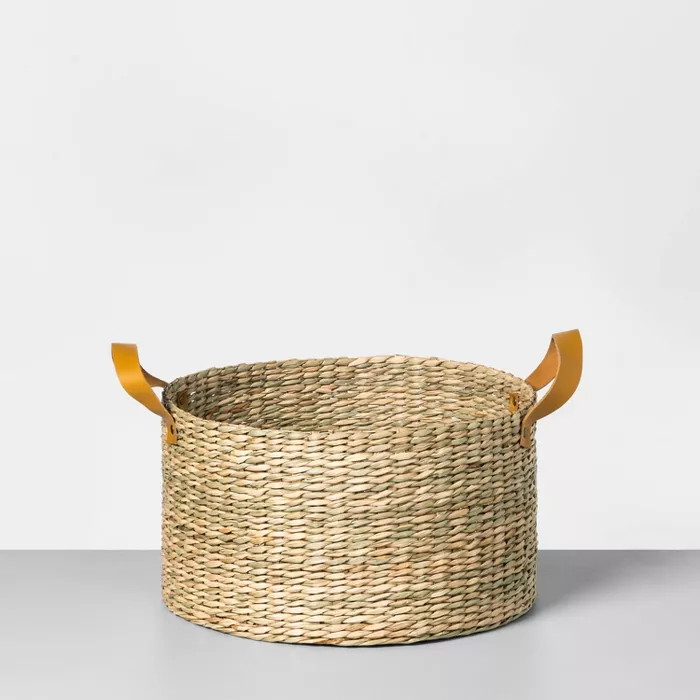 Short Seagrass Basket with Leather Handle - Hearth & Hand™ with Magnolia | Target