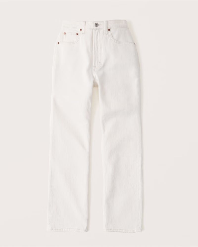 Abercrombie & Fitch Women's Curve Love Ultra High Rise Ankle Straight Jeans in Cream - Size 32 | Abercrombie & Fitch (US)